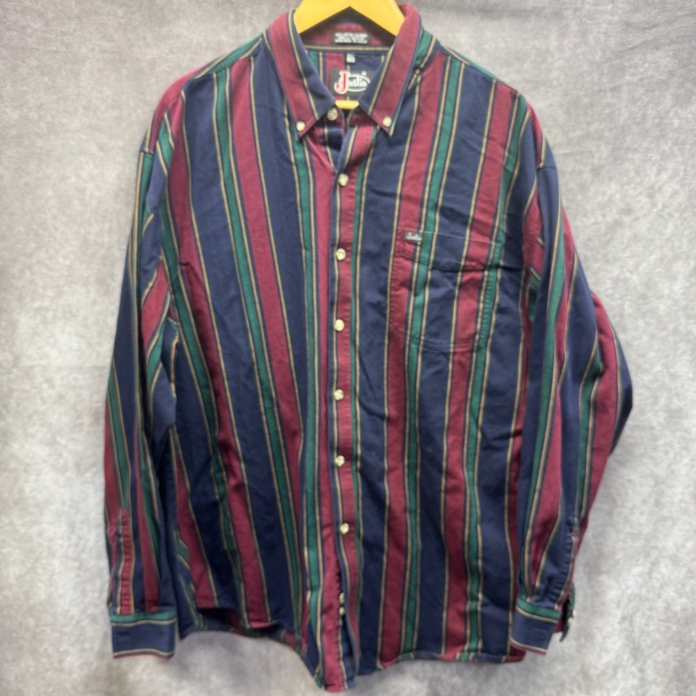 Justin Striped 100% Cotton Shirt Button Down Size 2XL